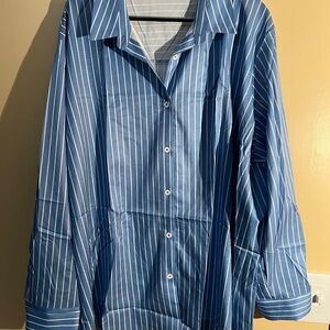 Women’s IN'VOLAND Blue White Striped Plus Size Button Down Shirt Size 24W